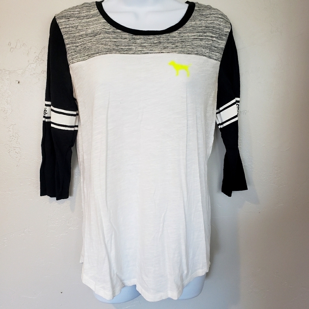 Pink VS Raglan T-shirt Black White Grey Women's Sm